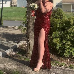 Cassandra Stone Red Sparkle Rain Drop Back Dress